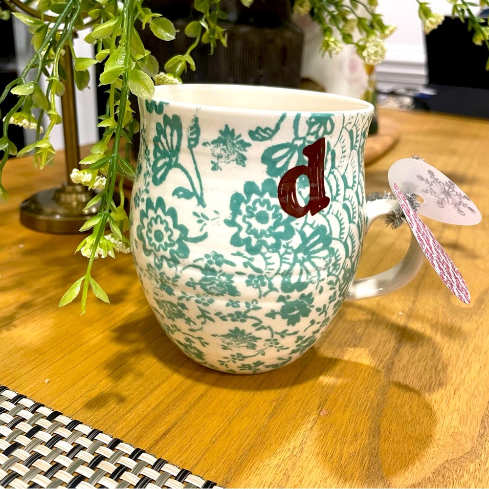 Anthropologie Homegrown Initial "d" Letter Monogram Coffee Mug Rare Collectible